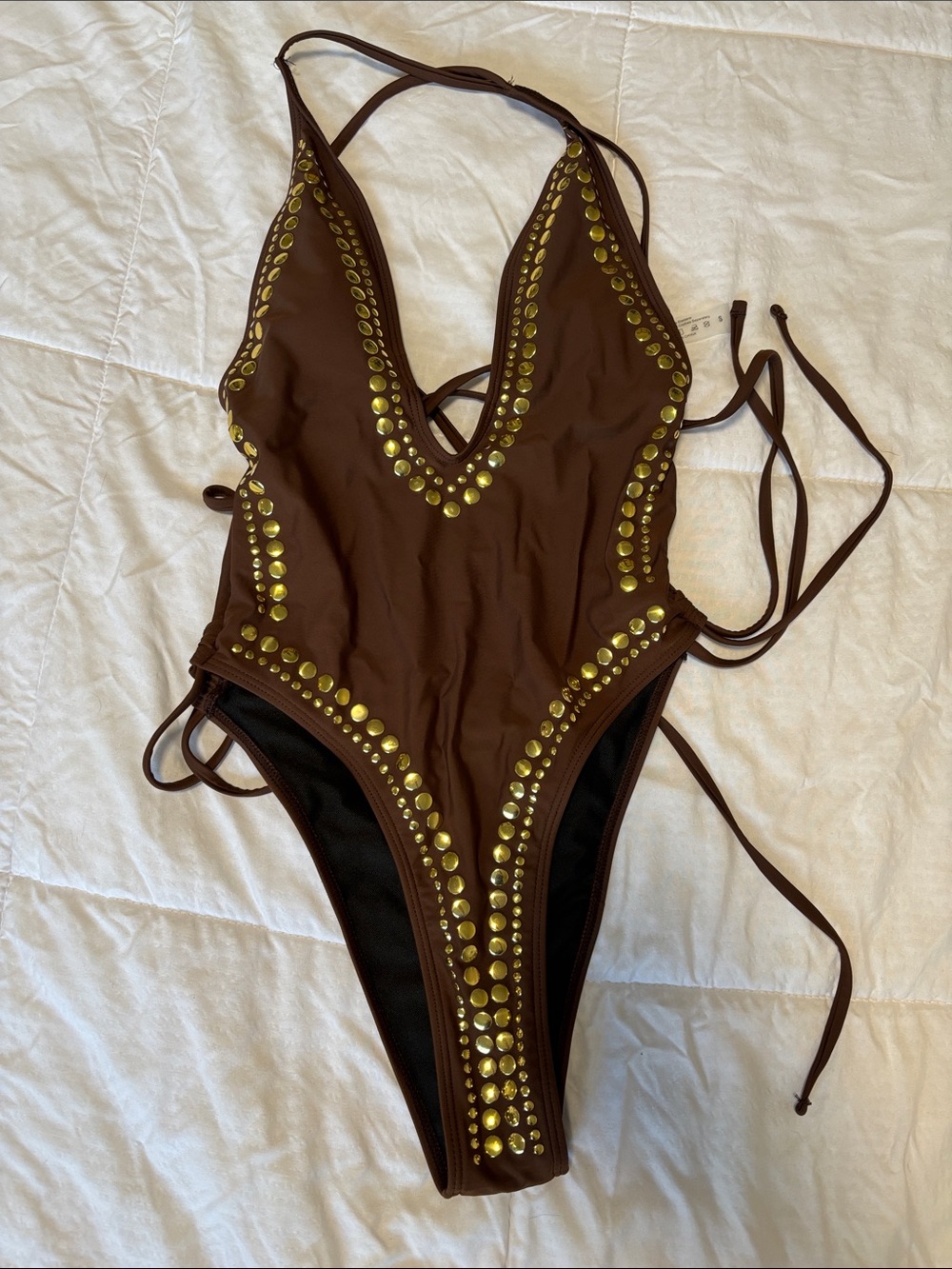 Brown Studded One-Piece Swimsuit